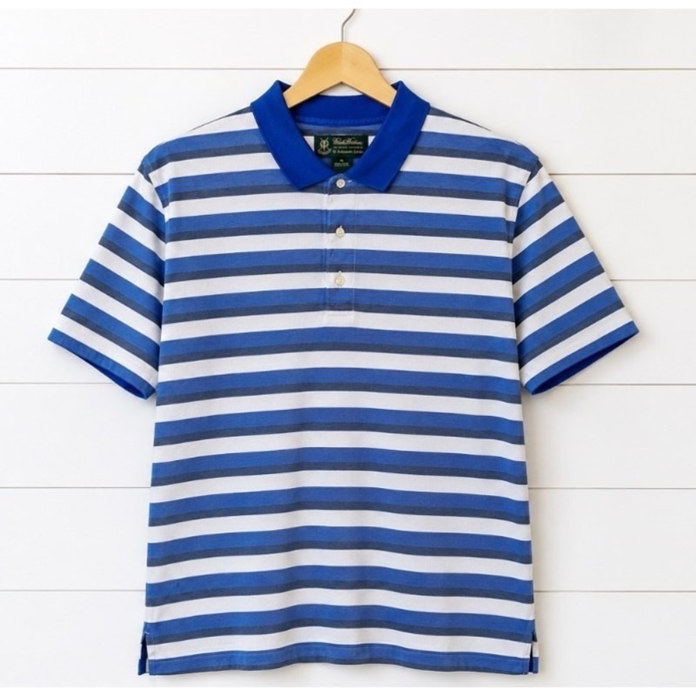 Brooks Brothers Polo Shirt Mens XL Blue Striped Excellent St Andrews Links Golf